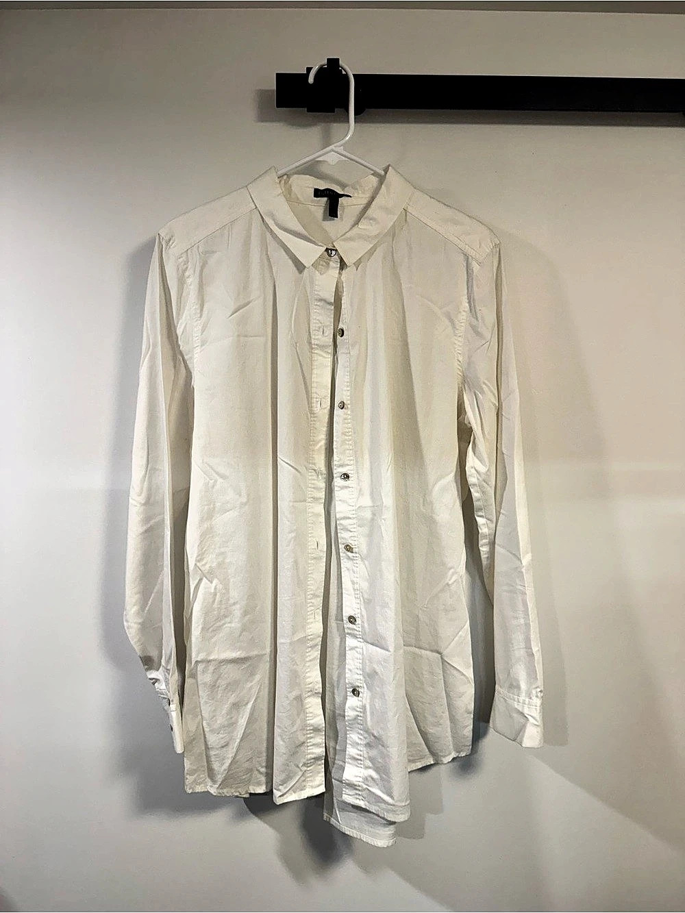 Eileen Fisher Cotton Button Down Shirt in White Size Large Like New